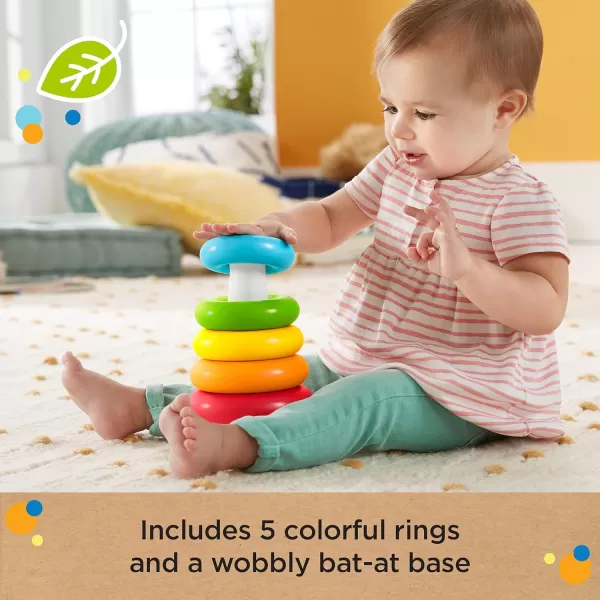 FisherPrice Baby Stacking Toy RockAStack RolyPoly Base With 5 Colorful Rings For Ages 6 MonthsPlantBased Materials