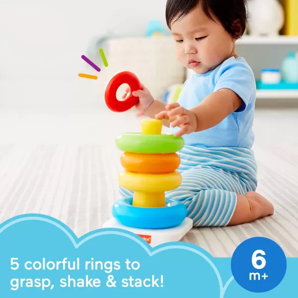 FisherPrice Baby Stacking Toy RockAStack RolyPoly Base With 5 Colorful Rings For Ages 6 MonthsRockAStack