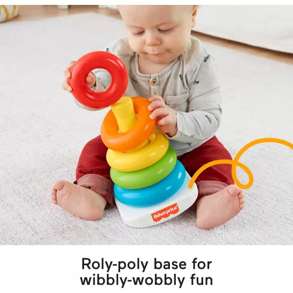 FisherPrice Baby Stacking Toy RockAStack RolyPoly Base With 5 Colorful Rings For Ages 6 MonthsRockAStack