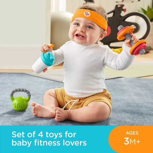 FisherPrice Baby Teething amp Rattle Toys Baby Biceps Gift Set GymThemed for Infant Fine Motor amp Sensory Play 4 PiecesBaby Biceps