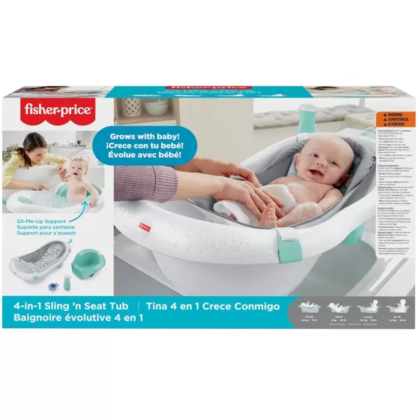 FisherPrice Baby to Toddler Bath 4In1 Sling N Seat Tub with Removable Infant Support and 2 Toys Pacific PebbleBubbles