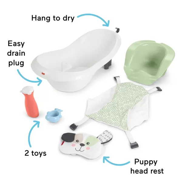 FisherPrice Baby to Toddler Bath 4In1 Sling N Seat Tub with Removable Infant Support and 2 Toys Pacific PebbleExclusive Puppy Headrest