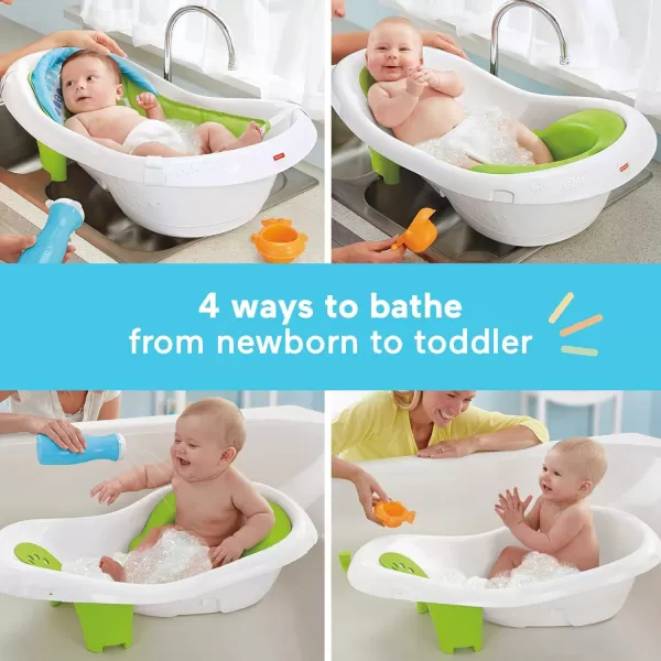 FisherPrice Baby to Toddler Bath 4In1 Sling N Seat Tub with Removable Infant Support and 2 Toys Pacific PebbleGreen