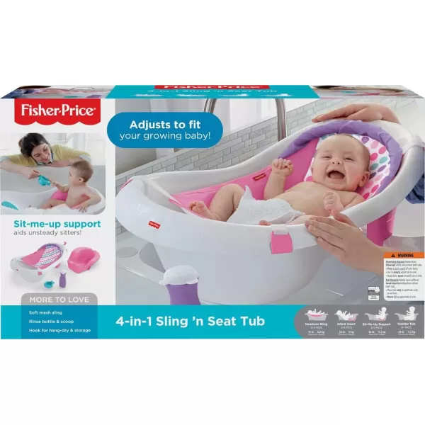 FisherPrice Baby to Toddler Bath 4In1 Sling N Seat Tub with Removable Infant Support and 2 Toys Pacific PebblePink