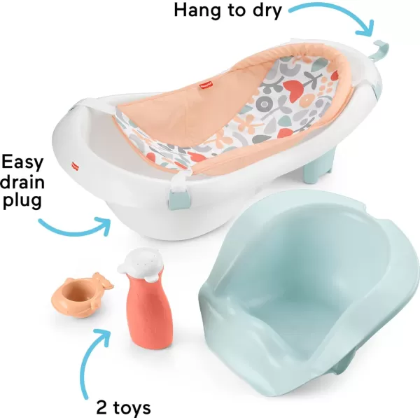 FisherPrice Baby to Toddler Bath 4In1 Sling N Seat Tub with Removable Infant Support and 2 Toys Pacific PebbleSummer Blossoms