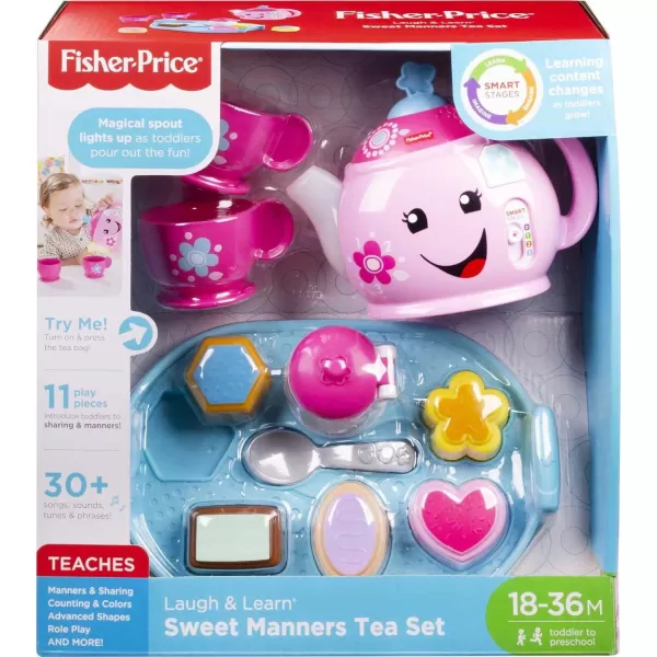 FisherPrice Laugh amp Learn Toddler Learning Toy Sweet Manners Tea Set With Smart Stages For Pretend Play Ages 18 MonthsStandard Packaging