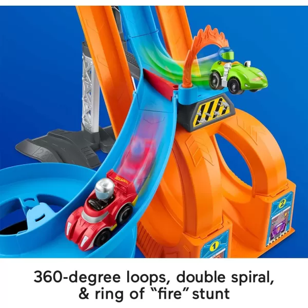 FisherPrice Little People Toddler Playset Hot Wheels Racing Loops Tower Race Track with Stunt Ramp amp Sounds for Ages 18 MonthsSimplified Packaging