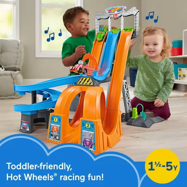 FisherPrice Little People Toddler Playset Hot Wheels Racing Loops Tower Race Track with Stunt Ramp amp Sounds for Ages 18 MonthsSimplified Packaging