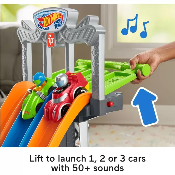 FisherPrice Little People Toddler Playset Hot Wheels Racing Loops Tower Race Track with Stunt Ramp amp Sounds for Ages 18 MonthsSimplified Packaging