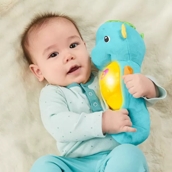 FisherPrice Musical Baby Toy Soothe amp Glow Seahorse Plush Sound Machine With Lights amp Volume Control For Newborns BlueBlue Retail Packaging