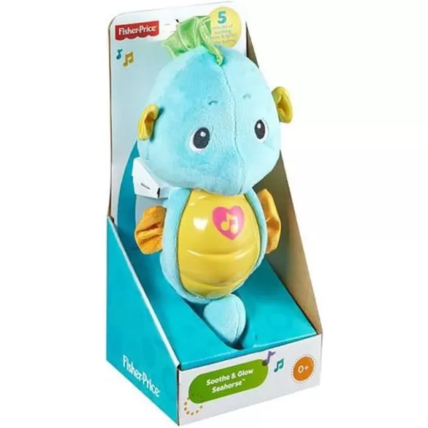 FisherPrice Musical Baby Toy Soothe amp Glow Seahorse Plush Sound Machine With Lights amp Volume Control For Newborns BlueBlue Retail Packaging