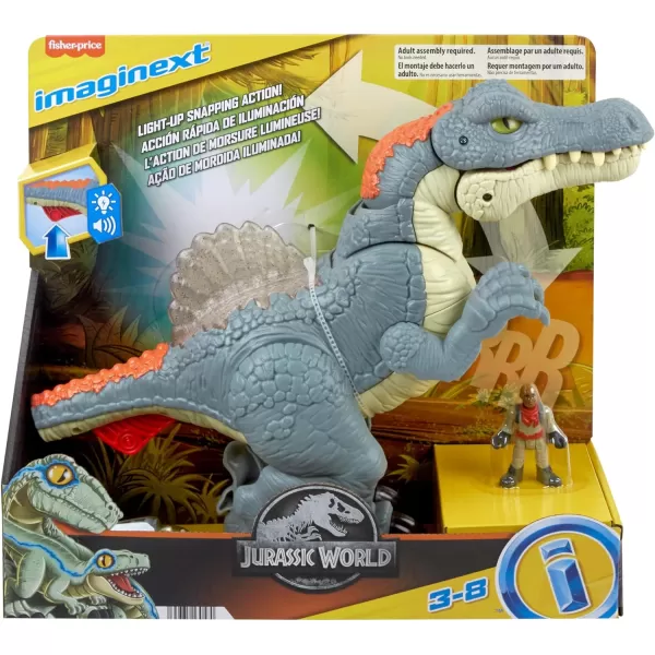 Imaginext Jurassic World Dinosaur Toy Ultra Snap Spinosaurus with Lights Sounds amp Chomping Action plus Figure for Ages 3 YearsImaginext Jurassic World Dinosaur Toy Ultra Snap Spinosaurus with Lights Sounds amp Chomping Action plus Figure for Ages 3 Years