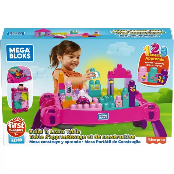 MEGA BLOKS Fisher Price Toddler Building Blocks Build n Learn Activity Table with 30 Pieces Toy Car and Storage Pink Portable Gift Ideas for Kids Amazon ExclusiveBuild N Learn Table Pink