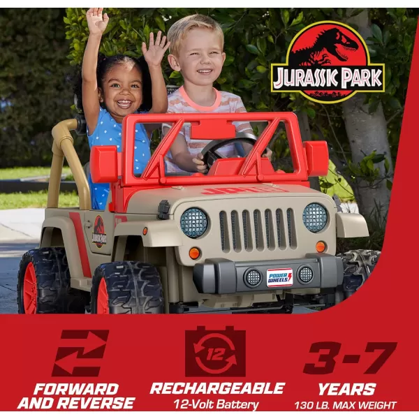 Power Wheels Jeep Wrangler 4Xe RideOn Toy with Sounds and Working Light Bar MultiTerrain Traction Seats 2 Ages 3 YearsJurassic Park Jeep  Battery