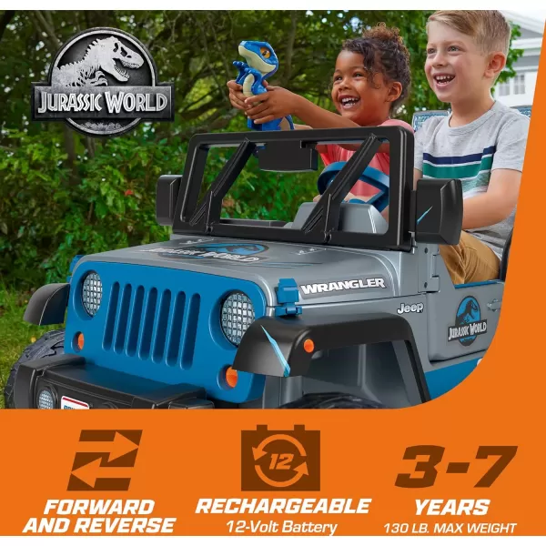 Power Wheels Jeep Wrangler 4Xe RideOn Toy with Sounds and Working Light Bar MultiTerrain Traction Seats 2 Ages 3 YearsJurassic World Jeep  12Ah Rechargeable Battery