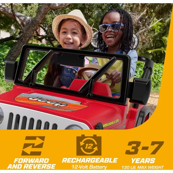 Power Wheels Jeep Wrangler RideOn Battery Powered Vehicle With Charger amp Storage Area For Preschool Kids Ages 3 Years Seats 2 RedJeep Wrangler  Battery