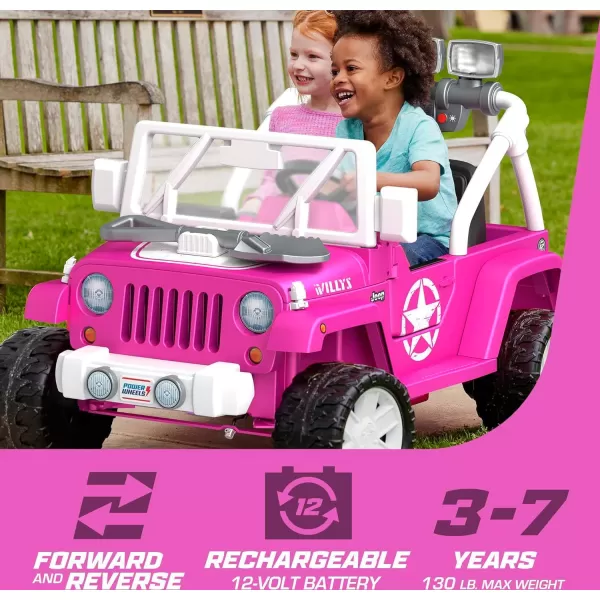 Power Wheels Jeep Wrangler Willys RideOn Battery Powered Vehicle with Sounds amp Lights for Preschool Kids Ages 3 Years PinkPower Wheels Jeep Wrangler Willys RideOn Battery Powered Vehicle with Sounds amp Lights for Preschool Kids Ages 3 Years Pink