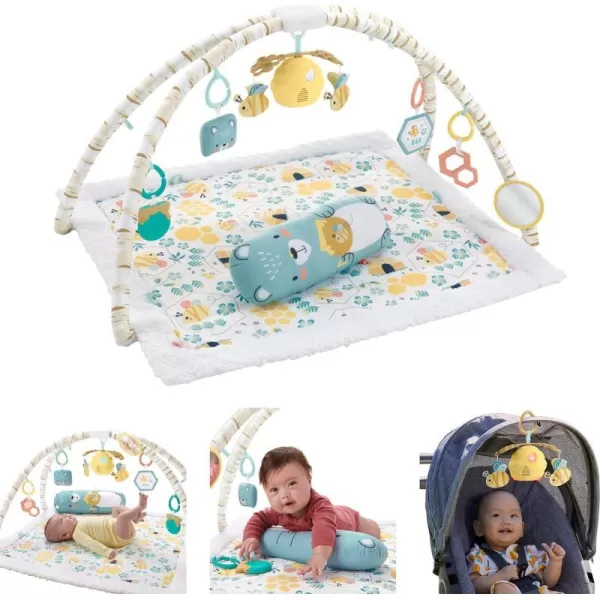 FisherPrice Baby Gift Set 3In1 Music Glow And Grow Gym amp Hedgehog Plush Playmat With 5 Linkable Toys For Newborn Sensory PlayHoney Bee Activity Gym