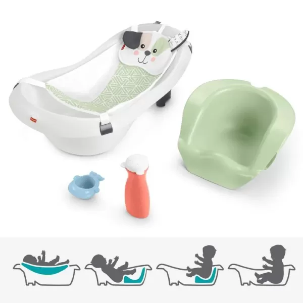 FisherPrice Baby to Toddler Bath 4In1 Sling N Seat Tub with Removable Infant Support and 2 Toys Pacific PebbleExclusive Puppy Headrest