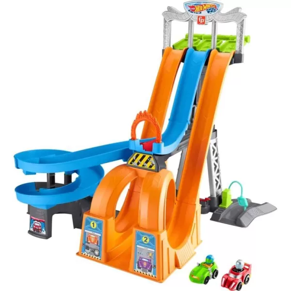 FisherPrice Little People Toddler Playset Hot Wheels Racing Loops Tower Race Track with Stunt Ramp amp Sounds for Ages 18 MonthsSimplified Packaging