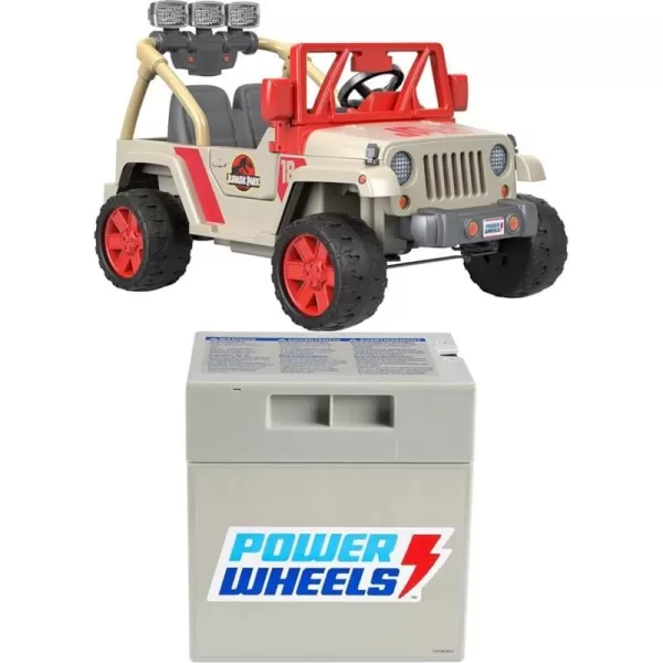 Power Wheels Jeep Wrangler 4Xe RideOn Toy with Sounds and Working Light Bar MultiTerrain Traction Seats 2 Ages 3 YearsJurassic Park Jeep  Battery