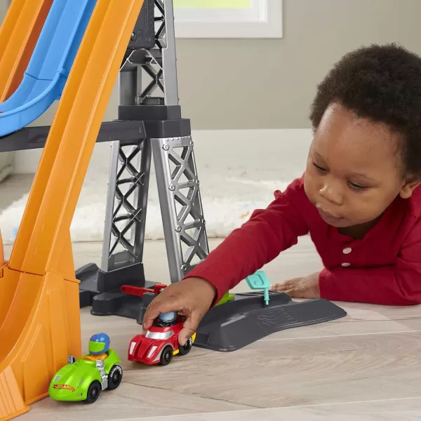 FisherPrice Little People Toddler Toy Hot Wheels Racing Loops Tower Race Track with Stunt Ramp ampamp Sounds for Pretend Play Ages 18 MonthsRacing