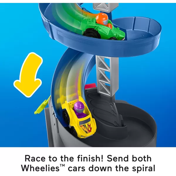 FisherPrice Little People Toddler Toy Hot Wheels Spiral Stunt Speedway Race Track Playset with 2 Cars for Pretend Play Kids Ages 18 Months