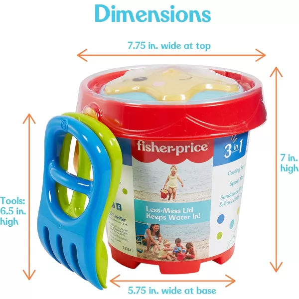 FisherPrice Toddler 3in1 Beach Bucket Portable Sprinkler and Sandcastle Mold  Water Toy and Sand Toys for Ages 18 Months  Includes Sand Tools