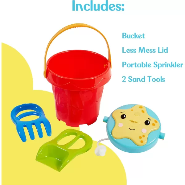 FisherPrice Toddler 3in1 Beach Bucket Portable Sprinkler and Sandcastle Mold  Water Toy and Sand Toys for Ages 18 Months  Includes Sand Tools