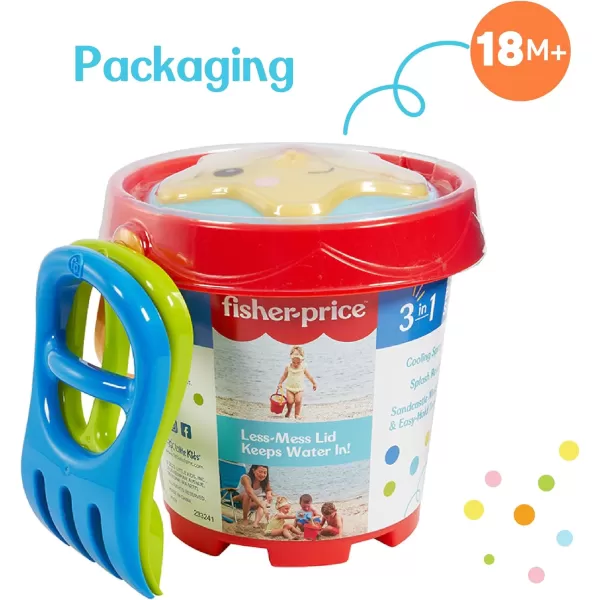 FisherPrice Toddler 3in1 Beach Bucket Portable Sprinkler and Sandcastle Mold  Water Toy and Sand Toys for Ages 18 Months  Includes Sand Tools