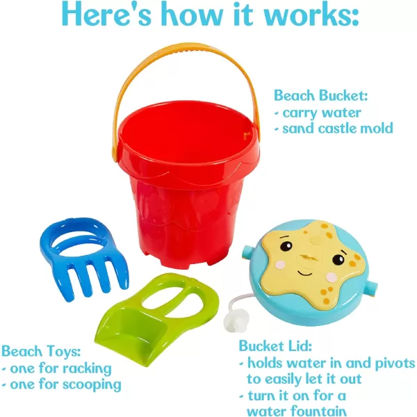 FisherPrice Toddler 3in1 Beach Bucket Portable Sprinkler and Sandcastle Mold  Water Toy and Sand Toys for Ages 18 Months  Includes Sand Tools