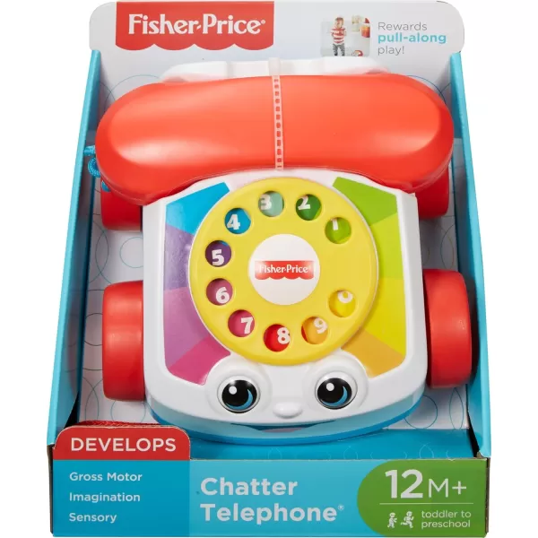 FisherPrice Toddler Pull Toy Chatter Telephone Pretend Phone with Rotary Dial and Wheels for Walking Play Ages 1 years