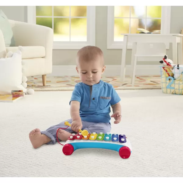 FisherPrice Toddler Pull Toy Classic Xylophone Pretend Musical Instrument with Mallet and Rolling Wheels for Ages 18 Months