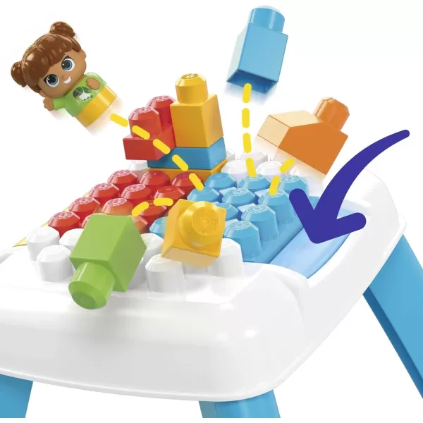 Mega BLOKS FisherPrice Toddler Blocks Toy Set Build n Tumble Activity Table with 25 Pieces and Storage 1 Figure Blue Ages 1 Years