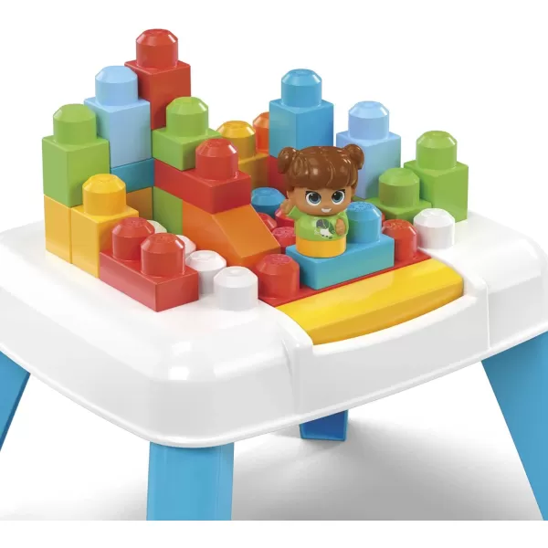 Mega BLOKS FisherPrice Toddler Blocks Toy Set Build n Tumble Activity Table with 25 Pieces and Storage 1 Figure Blue Ages 1 Years