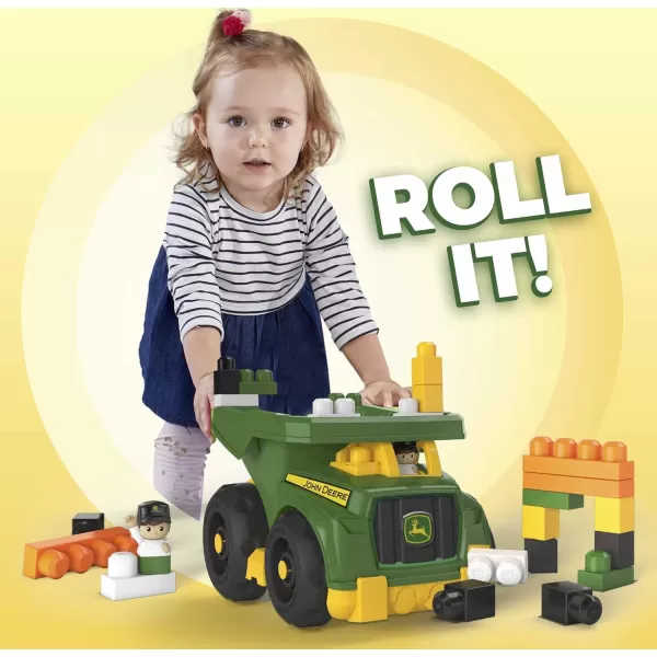 Mega BLOKS John Deere Toddler Building Blocks Toy Set Dump Truck with 25 Pieces and Storage 1 Figure Green Ages 1 Years