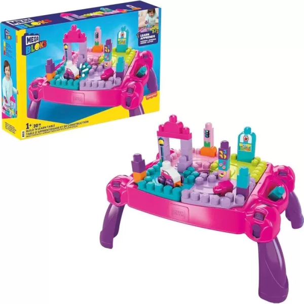 MEGA BLOKS First Builders Toddler Blocks Toy Set Build n Learn Activity Table with 30 Pieces and Storage Pink Ages 1 Years Amazon ExclusivePink