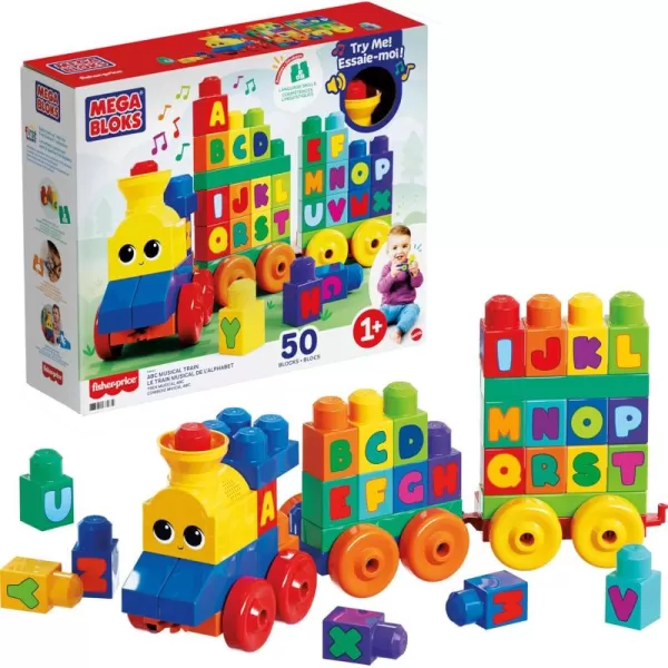 MEGA BLOKS First Builders Toddler Building Blocks Toy Set ABC Musical Train with 50 Pieces Music and Sounds Ages 1 YearsABC Musical Train