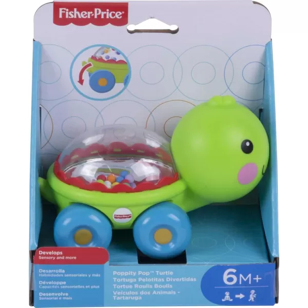 FisherPrice Baby Crawling Toy Poppity Pop Turtle PushAlong Vehicle with Ball Popping Sounds for Infants Ages 6 Months