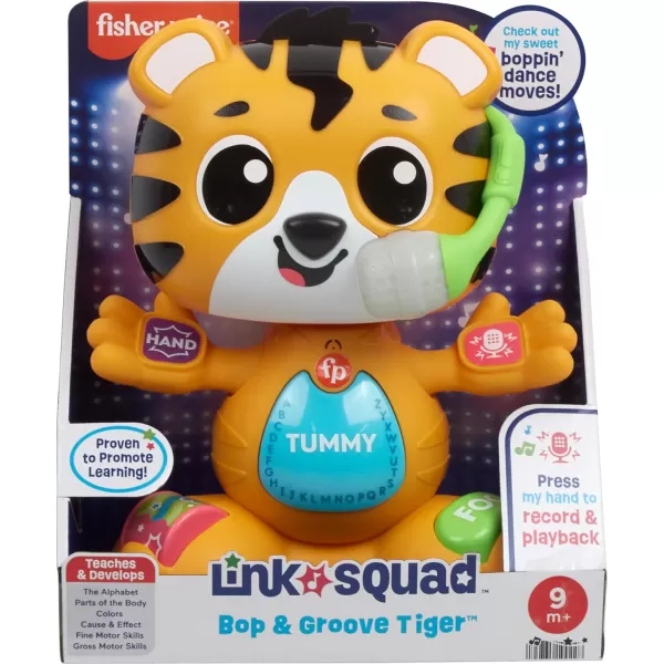 FisherPrice Baby Learning Toy Link Squad Bop ampamp Groove Tiger with Music ampamp Lights for Ages 9 Months Compatible Only with Link Squad Items