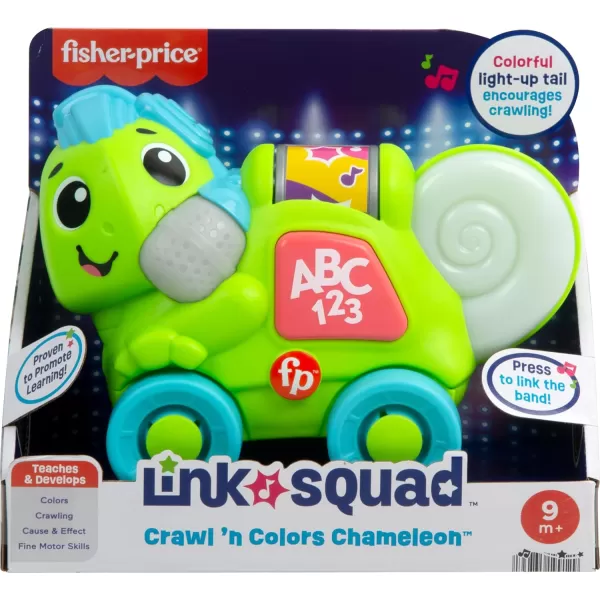 FisherPrice Baby Learning Toy Link Squad Crawl n Colors Chameleon with Music ampamp Lights for Ages 9 Months Compatible Only with Link Squad Items