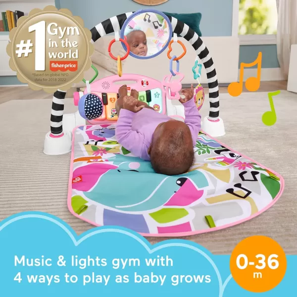 FisherPrice Baby Playmat Glow and Grow Kick ampamp Play Piano Gym Pink Musical Learning Toy with Developmental Activities for Newborns 0 MonthsPink