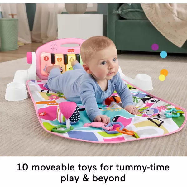 FisherPrice Baby Playmat Glow and Grow Kick ampamp Play Piano Gym Pink Musical Learning Toy with Developmental Activities for Newborns 0 MonthsPink