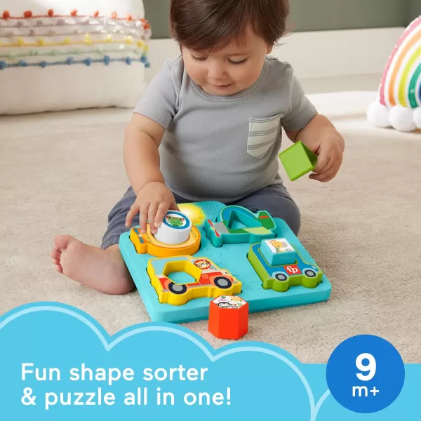 FisherPrice Baby Sorting Toy Shapes ampamp Sounds Vehicle Puzzle with Music ampamp Lights for Fine Motor Play Ages 9M