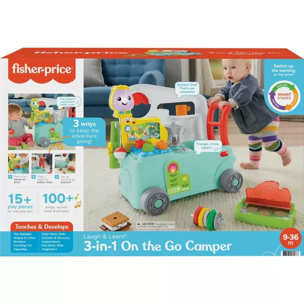 FisherPrice Baby to Toddler Toy Laugh ampamp Learn 3in1 OntheGo Camper Walker ampamp Activity Center with Smart Stages for Ages 9 Months TanGreenTeal