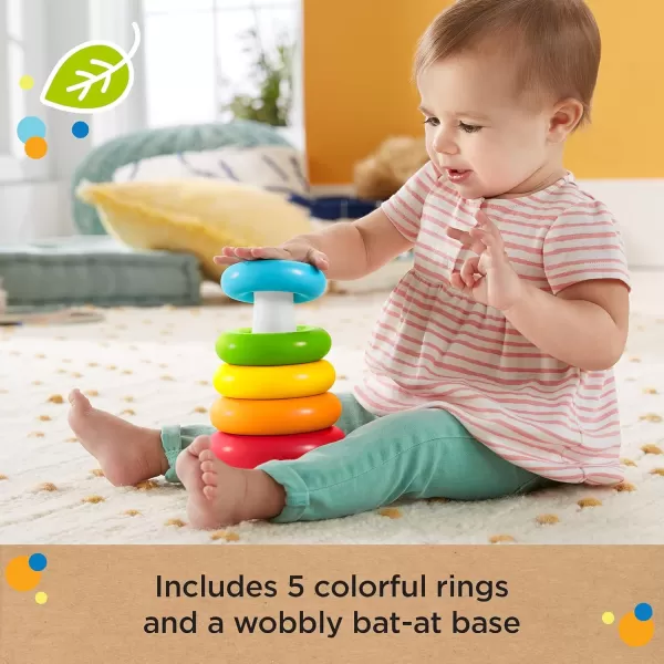 FisherPrice Infant Toy Set with Babys First Blocks 10 Shapes and RockaStack Ring Stacking Toy for Ages 6 Months Amazon ExclusivePlantBased Materials