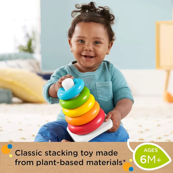 FisherPrice Infant Toy Set with Babys First Blocks 10 Shapes and RockaStack Ring Stacking Toy for Ages 6 Months Amazon ExclusivePlantBased Materials