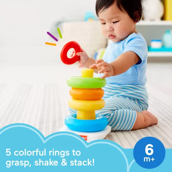 FisherPrice Infant Toy Set with Babys First Blocks 10 Shapes and RockaStack Ring Stacking Toy for Ages 6 Months Amazon ExclusiveRockAStack