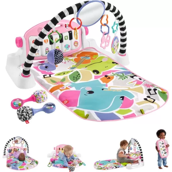 FisherPrice Baby Playmat Deluxe Kick ampamp Play Piano Gym Green Musical Learning Toy with 2 Rattle Maracas for Developmental Play Newborns 0 MonthsPink