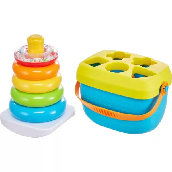 FisherPrice Infant Toy Set with Babys First Blocks 10 Shapes and RockaStack Ring Stacking Toy for Ages 6 Months Amazon ExclusiveRockaStack  Blocks Bundle